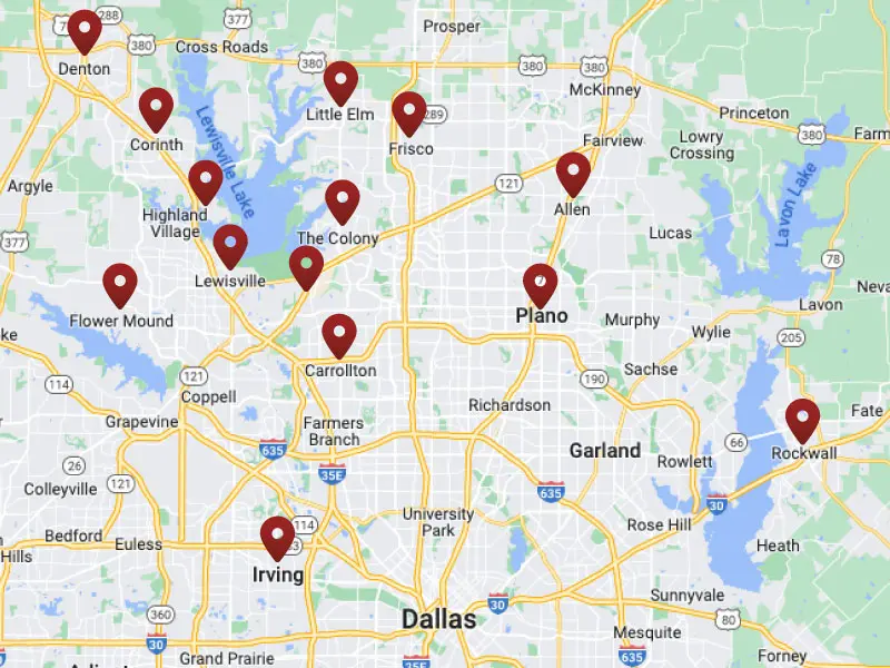 Service Area Map for HVAC & Plumbing in Carrollton, TX